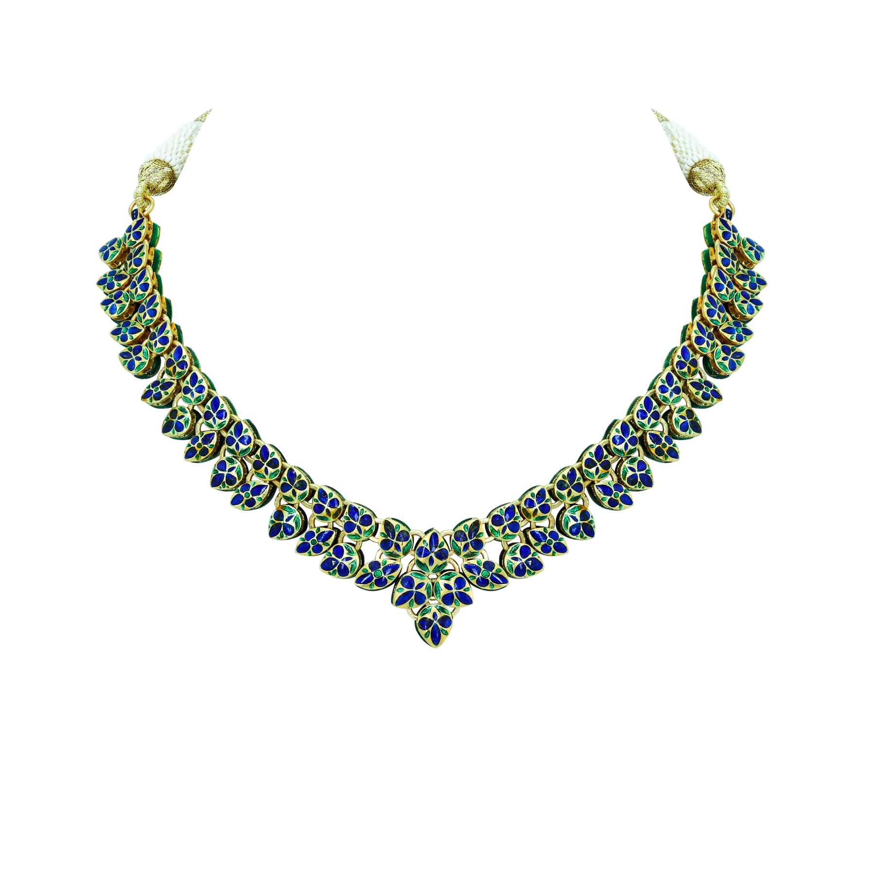 Polki Diamond Necklace with Soft Green Enamel